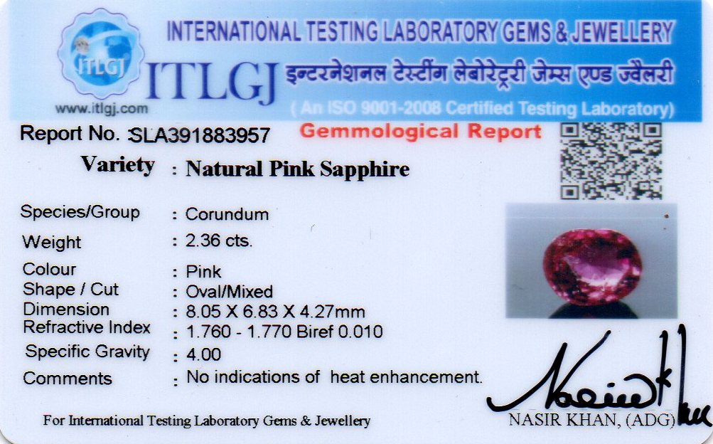 NATURAL Pink Sapphire UNHEATED, UNTREATED (c) 2.36 CTS ( 83957 ) - Image 2
